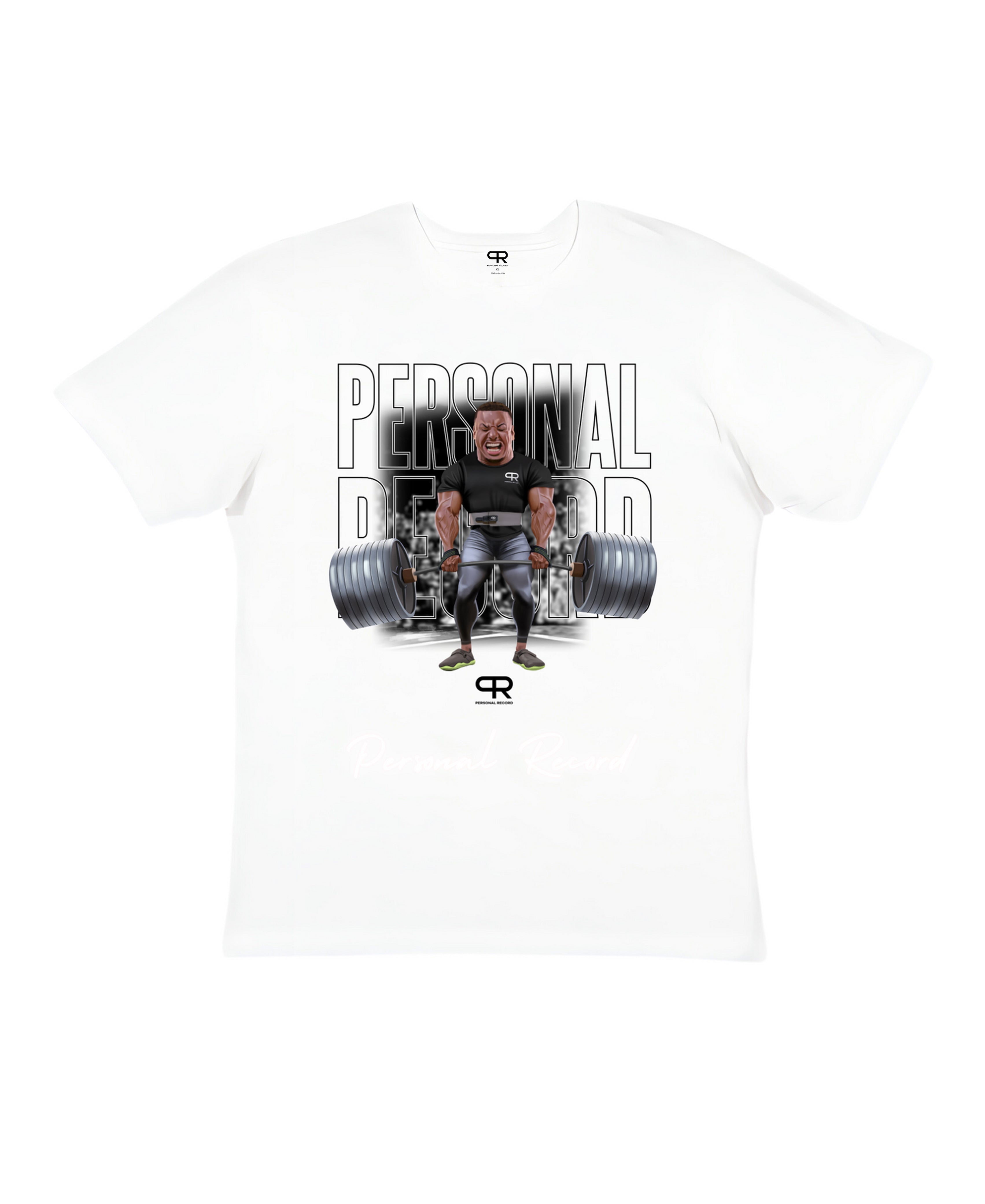 Larry Wheels 935lb Deadlift PR Character Drawing T-Shirt - PR411 - WHITE