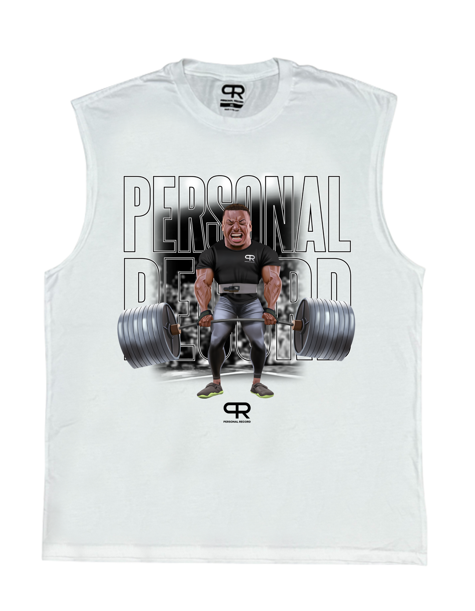 LARRY WHEELS 935LB DEADLIFT PR CHARACTER DRAWING MUSCLE TANK TOP  - WHITE